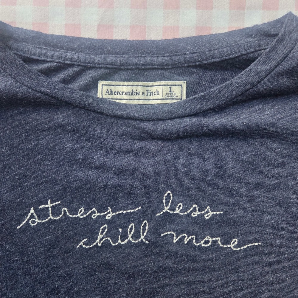 Abercrombie & Fitch Stress Less Chill More Navy Blue Graphic Tee Shirt Large